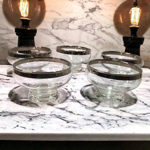 Set/5 Mid-Century Modern Dorthy Thorpe Type Silver Band  Dessert/Drink Glasses